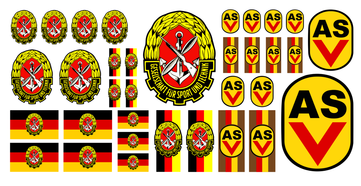 1:16 - 34tlg. Set DDR GST & ASV Aufkleber Sticker Trabant LKW Barkas I ...