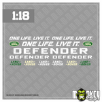 Lade das Bild in den Galerie-Viewer, 12 teiliges Aufkleber Set 1:18 Land Rover Defender RC Sticker Modellbau weiss Modellbau Beschriftung
