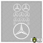 Lade das Bild in den Galerie-Viewer, 12x MB Sterne Sticker weiss 6–38mm Set Tamiya RC Truck Modellbau LKW Wedico Modellbau Beschriftung

