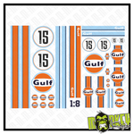 Lade das Bild in den Galerie-Viewer, 1:8 RC Car Aufkleber - Racing Oil Gulf USA #15 Gasoline Hoonigan LeMans Drifter Modellbau Beschriftung
