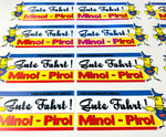 Lade das Bild in den Galerie-Viewer, 2er Minol Pirol Gute Fahrt! Werbung Oldschool Aufkleber Trabant Wartburg Sticker Modellbau Beschriftung
