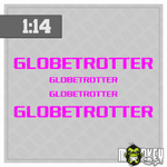 Lade das Bild in den Galerie-Viewer, 3teil. 1:14 Frontscheiben Aufkleber Truck Tamiya RC Globetrotter magenta Modellbau Beschriftung
