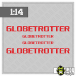 Lade das Bild in den Galerie-Viewer, 3teil. 1:14 Frontscheiben Aufkleber Truck Tamiya RC Globetrotter rot Modellbau Beschriftung
