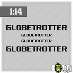 Lade das Bild in den Galerie-Viewer, 3teil. 1:14 Frontscheiben Aufkleber Truck Tamiya RC Globetrotter schwarz Modellbau Beschriftung
