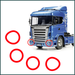 Lade das Bild in den Galerie-Viewer, 4teil. SCANIA Scheinwerfer Ringe Aufkleber 1:14 - Farbe wählbar - RC Tamiya Modellbau Beschriftung
