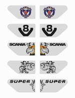 Lade das Bild in den Galerie-Viewer, 5 x 2er CHROM Set SCANIA FRONT FAHRERHAUS 1:14 Tamiya STICKER RC AUFKLEBER 059 Modellbau Beschriftung
