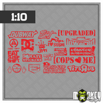 Lade das Bild in den Galerie-Viewer, Aufkleber Set JDM Drifter 1:10 RC Auto Modellbau Tuning Sticker ASIA rot0
