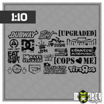 Lade das Bild in den Galerie-Viewer, Aufkleber Set JDM Drifter 1:10 RC Auto Modellbau Tuning Sticker ASIA schwarz0
