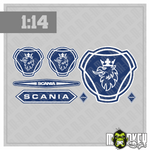 Lade das Bild in den Galerie-Viewer, 7er Scania Aufkleber Set passend für 1:14 Tamiya RC LKW Truck Sticker blau weiss Modellbau Beschriftung
