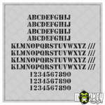Lade das Bild in den Galerie-Viewer, Aufkleber 146teilig Modellbau RC Army Zahlen Buchstaben schwarz Sticker 7mm Modellbau Beschriftung
