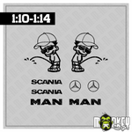 Lade das Bild in den Galerie-Viewer, Aufkleber Set 8tlg Männchen Piss Schwarz 1:14 bis 1:10 RC Modellbau RC LKW Truck Modellbau Beschriftung
