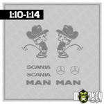 Lade das Bild in den Galerie-Viewer, Aufkleber Set Cowboy Piss 8tlg grau 1:10 1:14 Truck RC Modellbau Tuning Modellbau Beschriftung
