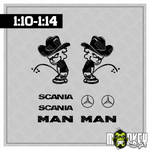 Lade das Bild in den Galerie-Viewer, Aufkleber Set Cowboy Piss 8tlg schwarz 1:10 1:14 Truck RC Modellbau Tuning Modellbau Beschriftung
