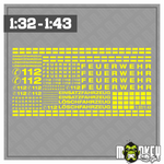 Lade das Bild in den Galerie-Viewer, Aufkleber Set Feuerwehr gelb passend für 1:32 &amp; 1:43 RC LKW Truck Modellbau Modellbau Beschriftung
