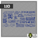 Lade das Bild in den Galerie-Viewer, Aufkleber Set JDM Drifter 1:10 RC Auto Modellbau Tuning Sticker ASIA blau Modellbau Beschriftung
