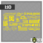 Lade das Bild in den Galerie-Viewer, Aufkleber Set JDM Drifter 1:10 RC Auto Modellbau Tuning Sticker ASIA gelb Modellbau Beschriftung
