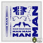 Lade das Bild in den Galerie-Viewer, Aufkleber Set MAN LKW 1:14 Tamiya Truck 18-teilig Emblem Logo Sticker blau Modellbau Beschriftung
