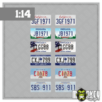 Lade das Bild in den Galerie-Viewer, USA Nummernschilder 1:14 Modellbau Aufkleber – 6 Paar Kennzeichen Set Tamiya
