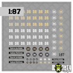 Lade das Bild in den Galerie-Viewer, Mehrteiliges Set Deutsche Reichsbahn Beschriftung Decals DDR 1:87 Spur H0 Set B Modellbau Beschriftung
