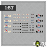 Lade das Bild in den Galerie-Viewer, Mehrteiliges Set RBB Rügenbahn Roland Beschriftung Decals 1:87 Spur H0 Modellbau Beschriftung
