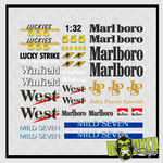 Lade das Bild in den Galerie-Viewer, Set A Waterslide Decal 1:32 1:43 Formel1 Tabak Sponsoren LeMans USA Indianapolis Modellbau Beschriftung
