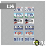 Lade das Bild in den Galerie-Viewer, USA Nummernschilder 1:14 Modellbau Aufkleber – 6 Paar Kennzeichen Set Tamiya Modellbau Beschriftung
