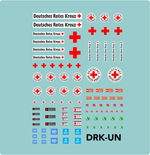 Lade das Bild in den Galerie-Viewer, Waterslide Decal 1:50 - 1:32 - 100tlg. DRK Rotes Kreuz UN Rettungsfahrzeuge Modellbau Beschriftung
