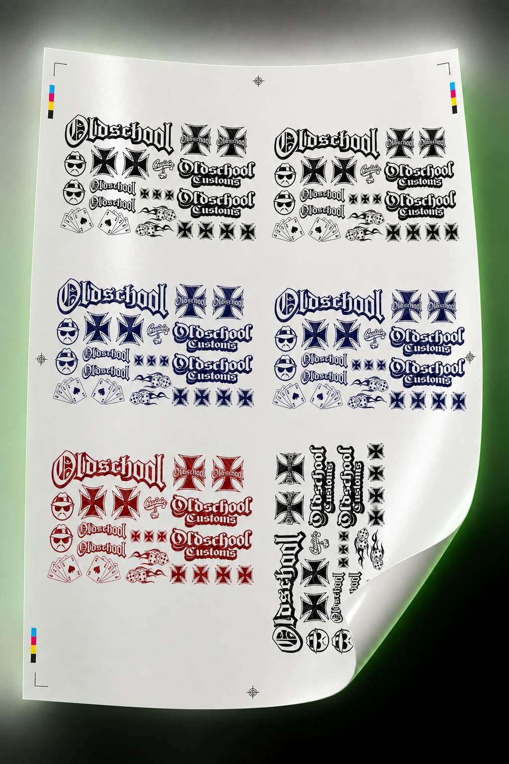 Bedruckter Oldschool-Stickerbogen im Format DIN A5