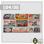 Lade das Bild in den Galerie-Viewer, 7tlg. Retro Garagen Banner Set 1:32 1:24 Carrera Slotcar Modellbau Diorama B
