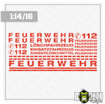 Lade das Bild in den Galerie-Viewer, 18 teiliges Aufkleber Set Feuerwehr rot passend für 1:14 &amp; 1:16 RC LKW Truck
