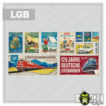 Lade das Bild in den Galerie-Viewer, LGB Bahnhofsschilder Werbe-Set 1:22,5 Epoche III 1960er Gartenbahn Aufkleber

