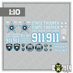 Lade das Bild in den Galerie-Viewer, RC Crawler State Trooper Beschriftungsset im Maßstab 1:10 Aufkleber weiss blau
