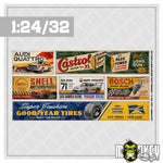 Lade das Bild in den Galerie-Viewer, 6tlg. Vintage Werkstattbanner 1:32 1:24 Carrera Slotcar Garage Diorama Set A
