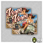 Lade das Bild in den Galerie-Viewer, Vespa Pinup Vintage Sticker Aufkleber 2er Oldschool Klassiker Italien Roller
