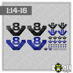 Lade das Bild in den Galerie-Viewer, Blau &amp; Black V8 1:14 1:16 Tamiya RC Aufkleber LKW Truck Modellbau Sticker Set
