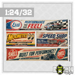 Lade das Bild in den Galerie-Viewer, 4tlg. Vintage Garagenbanner 1:32 1:24 Carrera Slotcar Werkstatt Diorama Retro E

