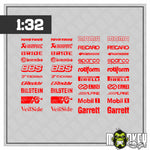 Lade das Bild in den Galerie-Viewer, Sponsoren Sticker Set 1:32 – Motorsport Racing Style Decal Rennsport Slotcar
