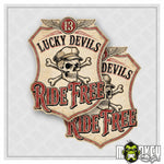 Lade das Bild in den Galerie-Viewer, Lucky Devils Ride Free Aufkleber 2er Set Biker Chopper Motorrad Totenkopf
